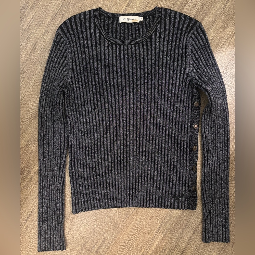 New Tory Burch Lurex Merino Wool Stripe Ribbed Sweater - Sz M - MSRP $448